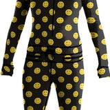 Airblaster Women's Classic Ninja Suit 2023 - Black suit with yellow smiley faces all over.