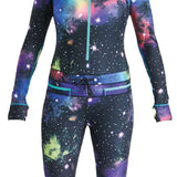 Airblaster Women's Classic Ninja Suit 2024 - Black suit with neon green accents and a galaxy print.