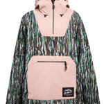 Airblaster Women's Freedom Pull Over Shell Jacket 2024 - A camouflage-printed jacket with a hood and zipper closure.