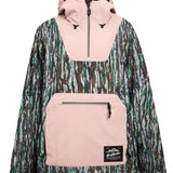 Airblaster Women's Freedom Pull Over Shell Jacket 2024 - A camouflage-printed jacket with a hood and zipper closure.