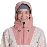 Airblaster Women's Freedom Pull Over Shell Jacket 2024 - A dusty rose-colored jacket with a hood and black zipper.