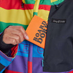 Airblaster Women's Freedom Stretch Suit 2024 - A black, red, and purple snowsuit with a geometric pattern.