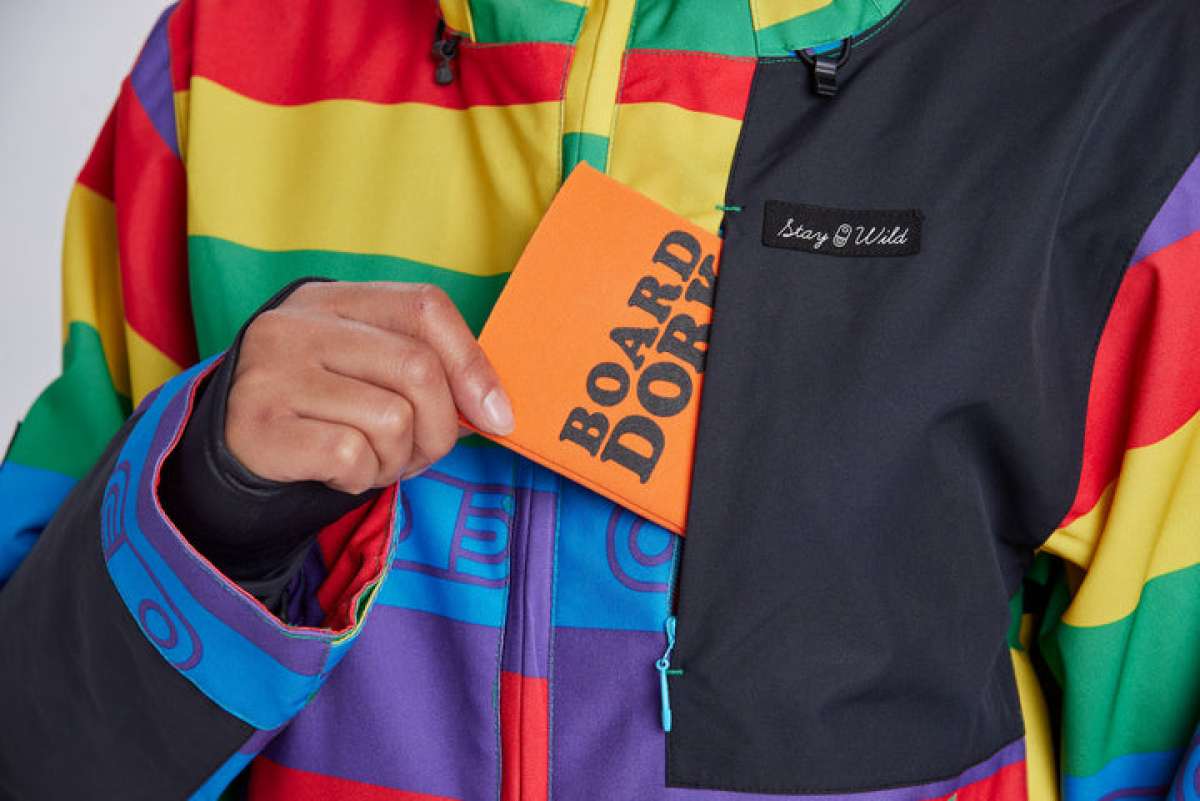 Airblaster Women's Freedom Stretch Suit 2024 - A black, red, and purple snowsuit with a geometric pattern.