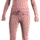 Airblaster Women's Hoodless Ninja Suit 2022-2023 - Pink snowboarding suit with a repeating pattern of small white flowers and yellow centers.
