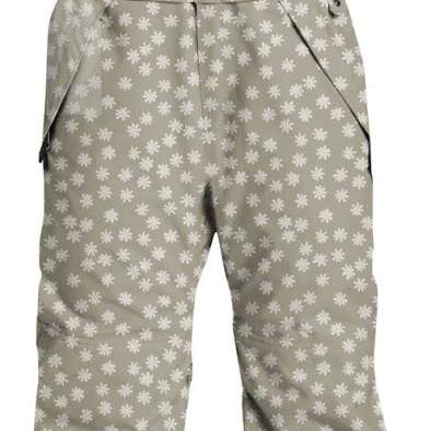 Airblaster Women's Hot Shell Bib Pant 2024 - Light gray bib pants with a repeating pattern of small white flowers and snowflakes.