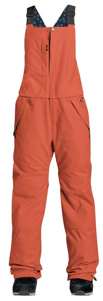 Airblaster Women's Hot Shell Bib Pant 2024 - Black bib with white snowflake pattern and black zippers on legs.