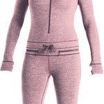 Airblaster Women's Merino Ninja Suit 2023 - Heathered pink snowsuit with a zipper down the front and a star logo on the left chest.