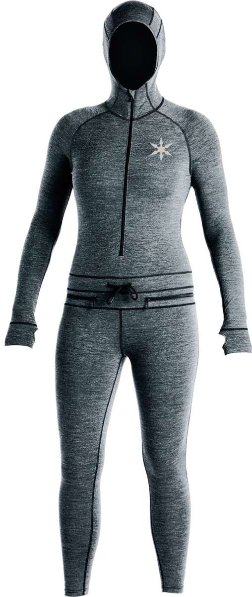 Airblaster Women's Merino Ninja Suit 2023 - Heathered gray merino wool base layer with black trim and a white star logo on the chest.