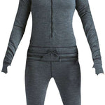 Airblaster Women's Merino Ninja Suit 2024 - Heathered gray merino wool base layer with a hood and zipper.