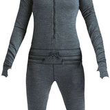 Airblaster Women's Merino Ninja Suit 2024 - Heathered gray merino wool base layer with a hood and zipper.