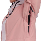 Airblaster Women's Stay Wild Insulated Parka 2024 - A pink parka with a purple hood and black drawstrings.