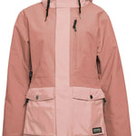 Airblaster Women's Stay Wild Insulated Parka 2024 - A dusty rose-colored parka with a blue and yellow floral pattern lining visible inside the hood.