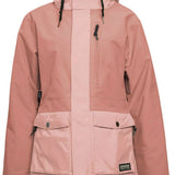 Airblaster Women's Stay Wild Insulated Parka 2024 - A dusty rose-colored parka with a blue and yellow floral pattern lining visible inside the hood.