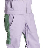 Airblaster Women's Stretch Freedom Suit 2023 - A lavender-colored snowsuit with green accents and a black zipper.