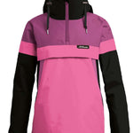 Airblaster Women's Trenchover Insulated Jacket 2022 - A pink and black insulated jacket with a hood, featuring a zipper closure and two zippered pockets on the front.