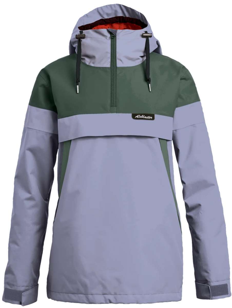 Airblaster Women's Trenchover Insulated Jacket 2024 - A black insulated jacket with a hood, featuring a zippered front and two pockets on either side.