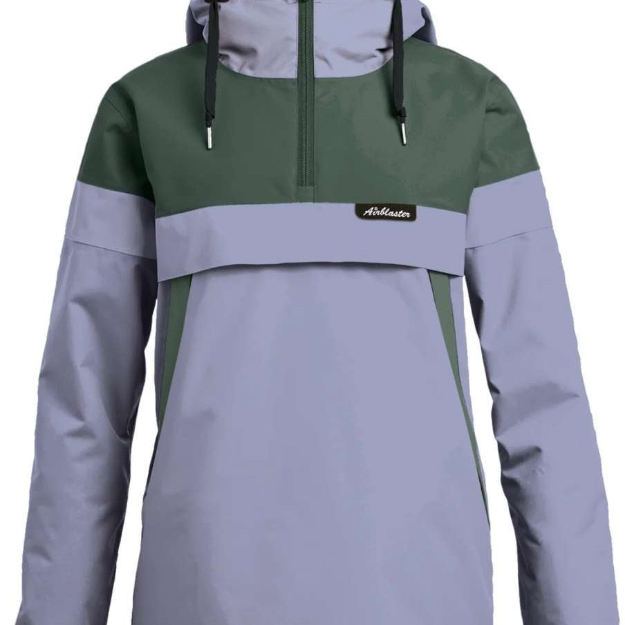 Airblaster Women's Trenchover Insulated Jacket 2024 - A black insulated jacket with a hood, featuring a zippered front and two pockets on either side.