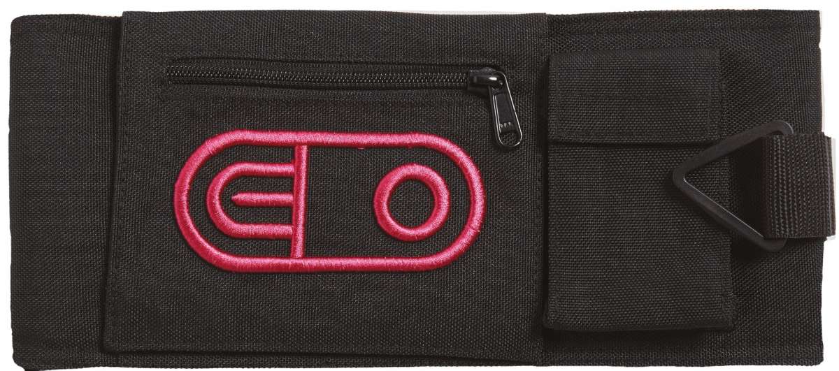 Airblaster Leg Bag - Black leg bag with a zippered pocket on the front and an adjustable strap at the back.