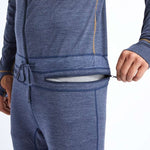 Airblaster Ninja Suit Merino 2022 - A heathered blue merino wool base layer with a zippered front and gold zipper pull.
