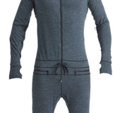 Airblaster Ninja Suit Merino 2022 - A dark gray, merino wool onesie with a hood and zipper down the front.