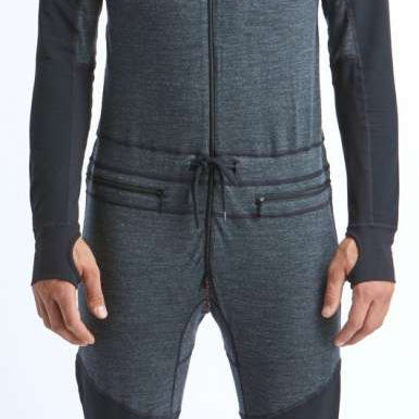 Airblaster Ninja Suit Pro 2022 - Black snowsuit with red embroidered logo on chest and black zipper.