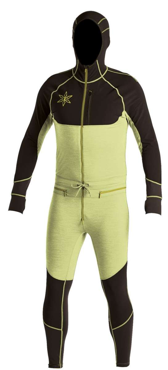 Airblaster Ninja Suit Pro 2022 - Black snowsuit with yellow accents and a star logo on the chest.