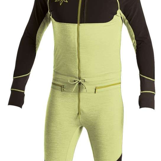 Airblaster Ninja Suit Pro 2022 - Black snowsuit with yellow accents and a star logo on the chest.