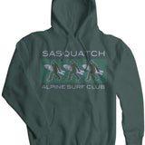 Airblaster Sasquatch ASC Hoodie 2023 - A dark green hoodie with a large, stylized "Sasquatch" logo on the front in light gray and white.