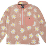 Airblaster Sherpa Half Zip Fleece Jacket 2024 - A dusty rose-colored fleece jacket with a repeating pattern of white daisies and yellow centers.