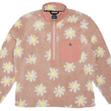 Airblaster Sherpa Half Zip Fleece Jacket 2024 - A dusty rose-colored fleece jacket with a repeating pattern of white daisies and yellow centers.