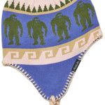 Airblaster Squatchmama Knit Beanie 2024 - A green and white knit beanie with a pom-pom on top, featuring a pattern of three green Bigfoot-like creatures across the front.