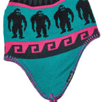 Airblaster Squatchmama Knit Beanie 2024 - A black beanie with a pink stripe and four Bigfoot silhouettes in a row across the top.