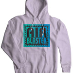 Airblaster Surf Stack Pullover Hoodie 2024 - A white hoodie with a large, rectangular graphic on the chest featuring the words "AIR BLASTER" in black letters outlined in teal.