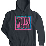 Airblaster Surf Stack Pullover Hoodie 2024 - A black hoodie with a pink and blue logo that says "AIR BLASTER" in large letters.