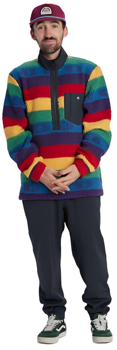 Airblaster Transit Fleece Pant 2024 - Black fleece pants with a subtle pattern of small, repeating logos in white and red.