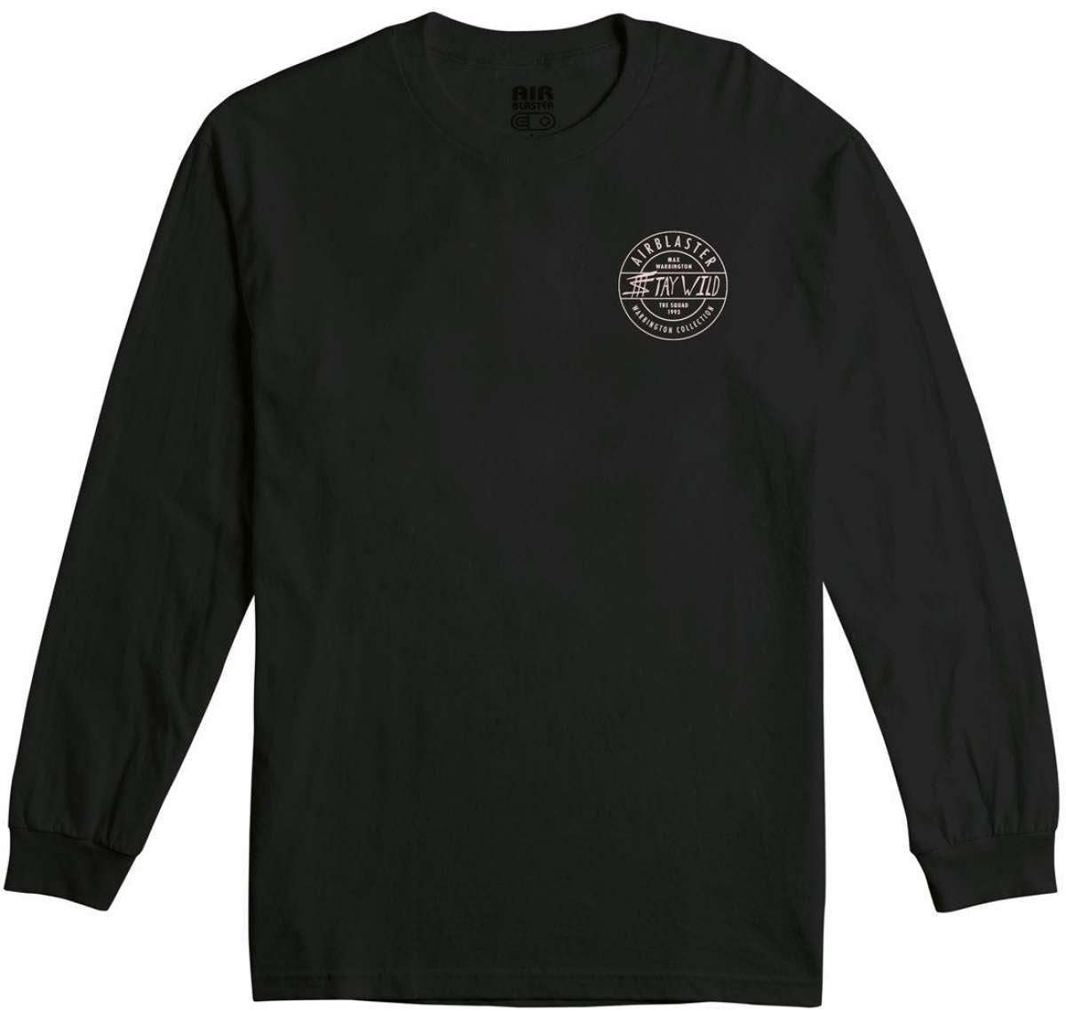 Airblaster Tre Wild Long-Sleeve Shirt 2023 - A black long-sleeved shirt with a white logo on the chest and sleeve.