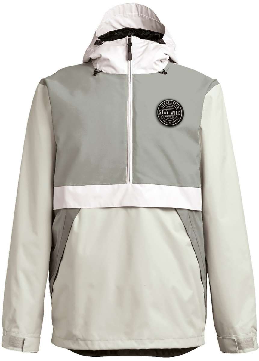 Airblaster Trenchover Half Zip Shell Jacket 2024 - A black jacket with a half-zip front and zippered pockets, featuring a hood and adjustable cuffs.