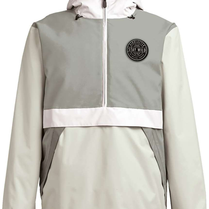 Airblaster Trenchover Half Zip Shell Jacket 2024 - A black jacket with a half-zip front and zippered pockets, featuring a hood and adjustable cuffs.