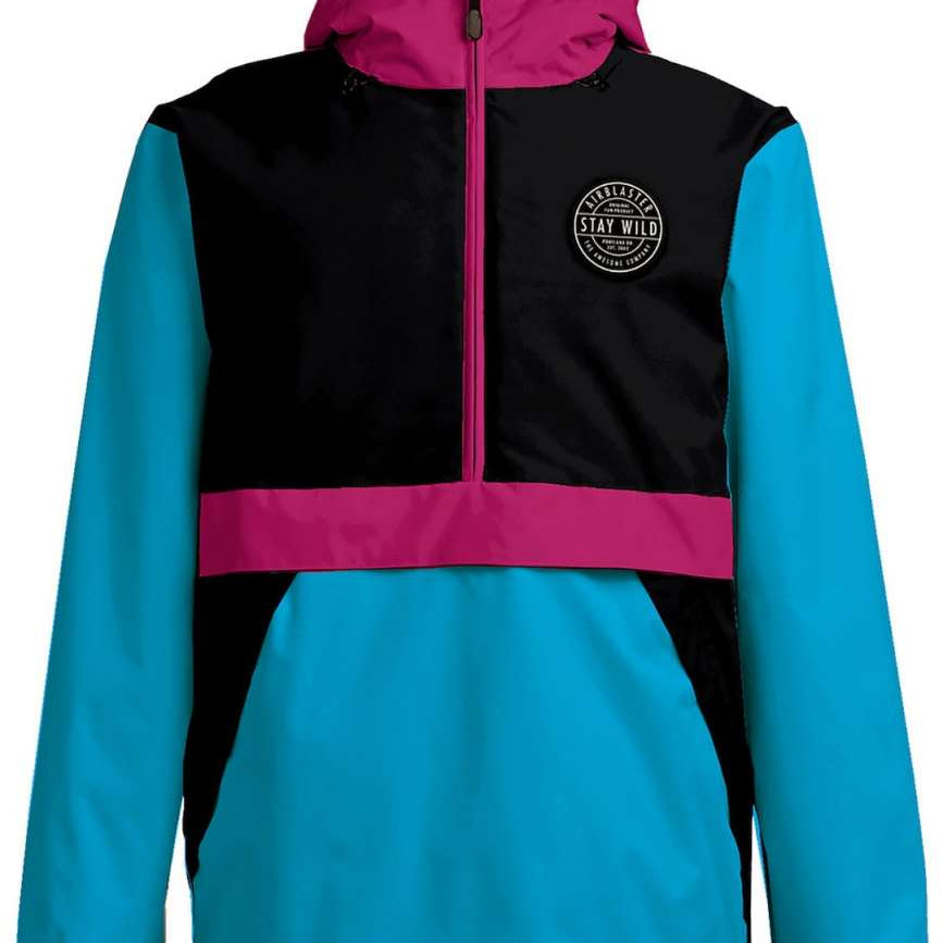 Airblaster Trenchover Half Zip Shell Jacket 2024 - A black jacket with a zippered front and two pockets on either side, featuring a white logo that reads "Airblaster" in the upper right corner.