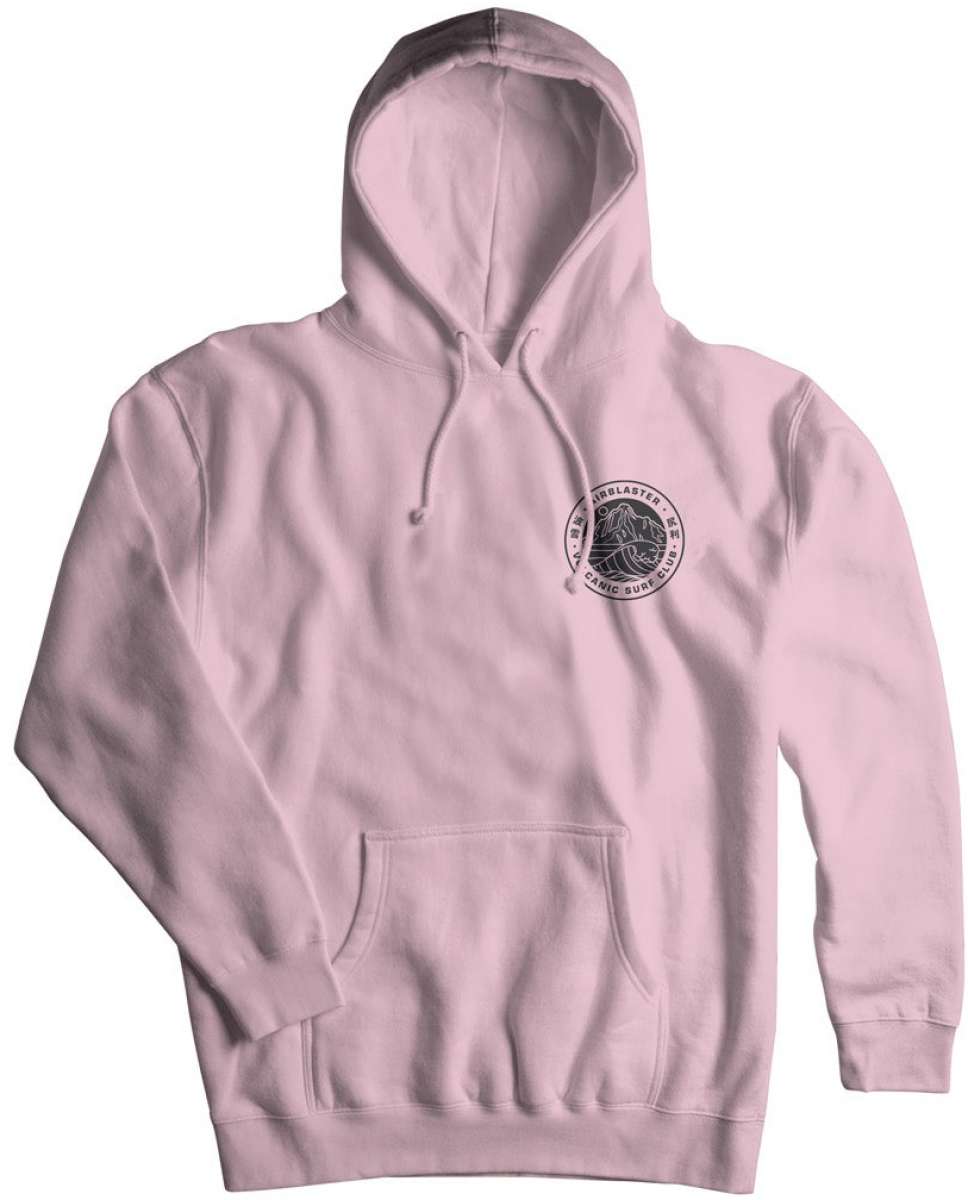 Airblaster Volcanic Surf Club Hoodie 2023 - A light gray hoodie with a black logo on the chest featuring a volcano and the words "Volcanic Surf Club".