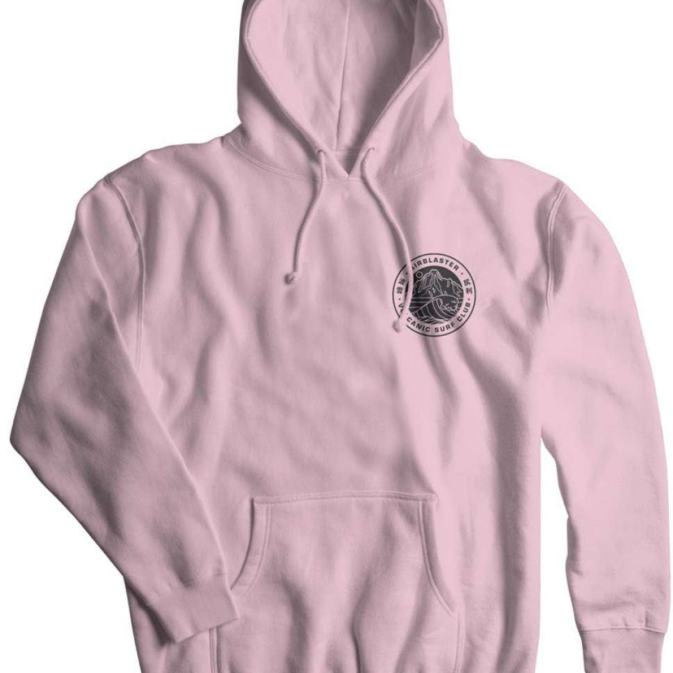 Airblaster Volcanic Surf Club Hoodie 2023 - A light gray hoodie with a black logo on the chest featuring a volcano and the words "Volcanic Surf Club".
