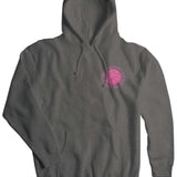 Airblaster Volcanic Surf Club Hoodie 2023 - A dark gray hoodie with a pink logo on the chest featuring a volcano and the words "Volcanic Surf Club".