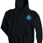 Airblaster Volcanic Surf Club Hoodie 2024 - A black hoodie with a blue logo on the chest featuring a volcano and waves.