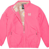 Airblaster Junior's Double Puffling Insulated Jacket 2024 - A bright pink jacket with a white zipper and two zippered pockets on either side of the waist.