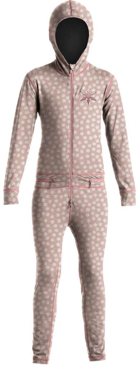 Airblaster Junior's Ninja Suit 2023 - Black snowsuit with white and red accents, featuring a ninja mask design on the chest.