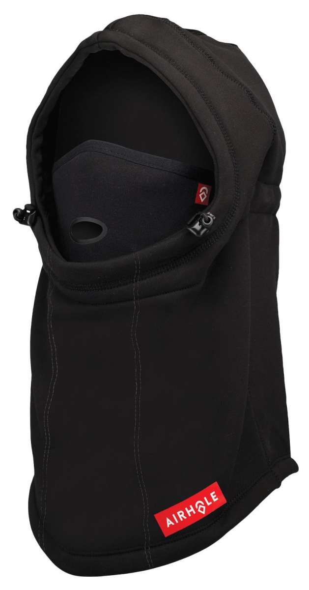 Airhole Airhood Polar Helmet Fit - Black helmet with a white logo on the side and chin strap.