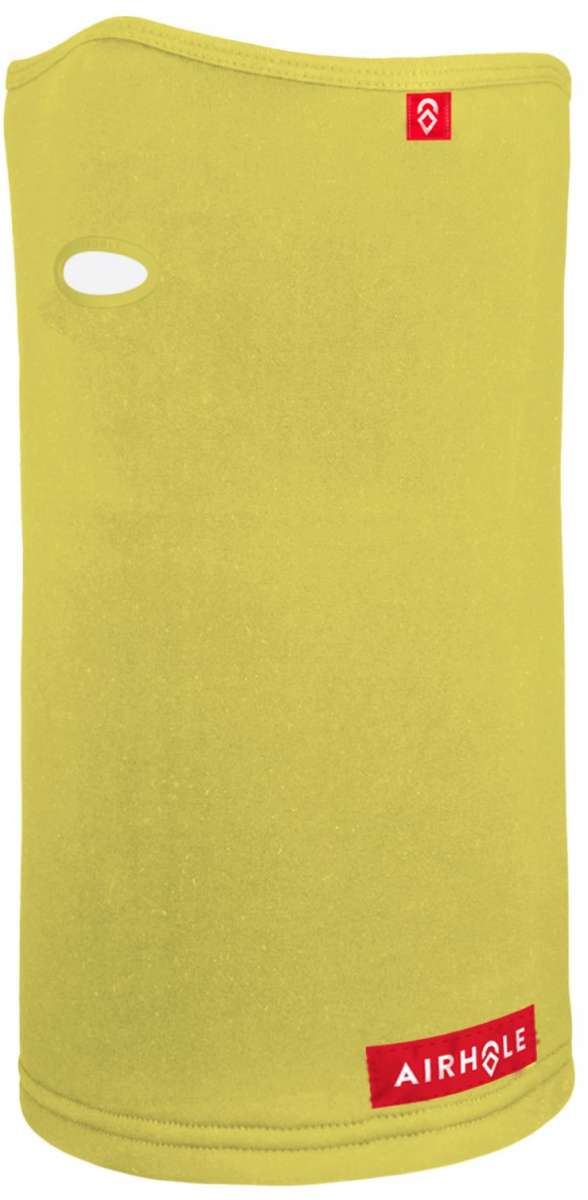 Airhole Airtube Ergo Polar 2024 - Yellow balaclava with a small red logo on the top and white text that reads "AIRHOLE" on the bottom right corner.