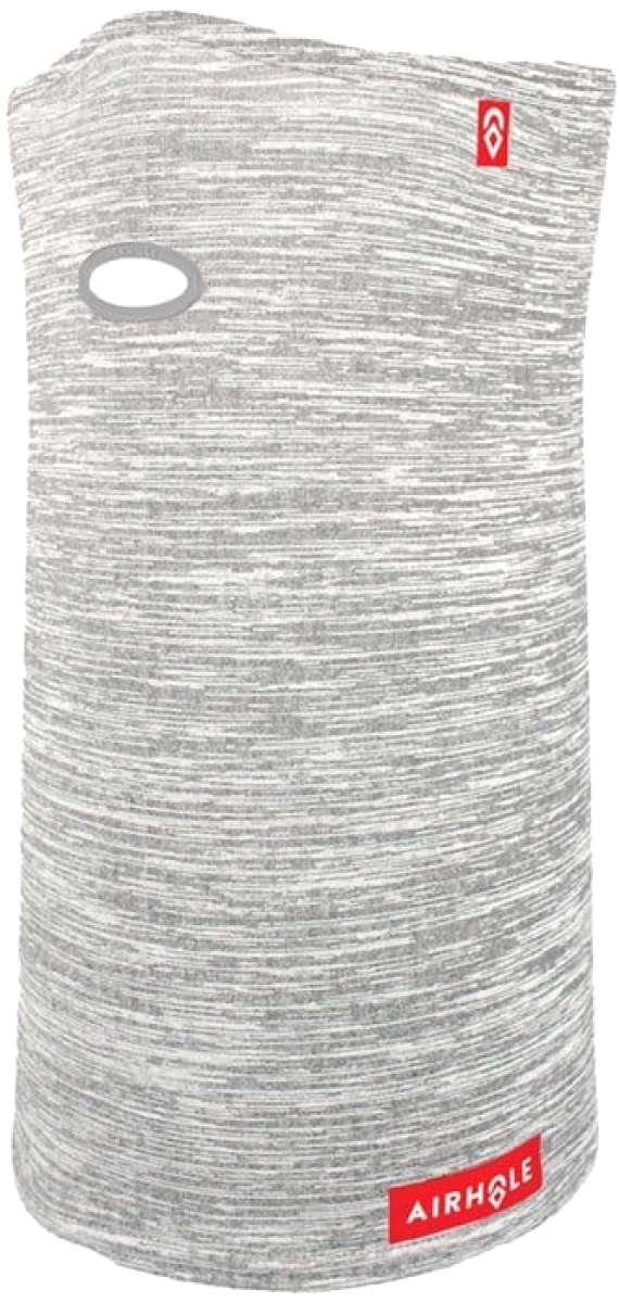Airhole Airtube Ergo Waffle Knit 2024 - Gray waffle-knit neck gaiter with a small red logo featuring white lettering and a diamond-shaped design.