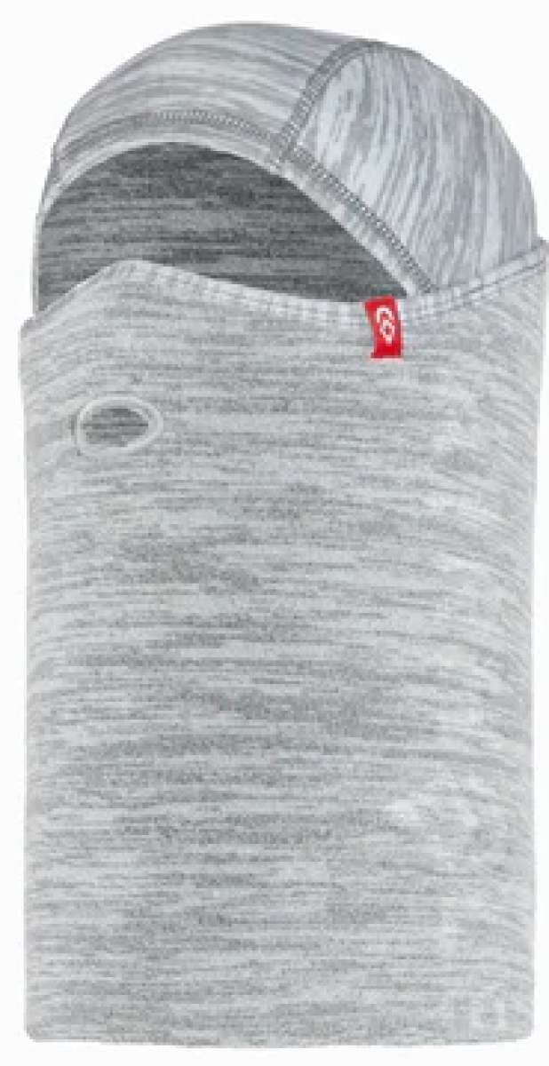Airhole Balaclava Combo Microfleece Drytech 2024 - A gray balaclava with a marbled pattern, featuring a red logo on the left side of the neck.
