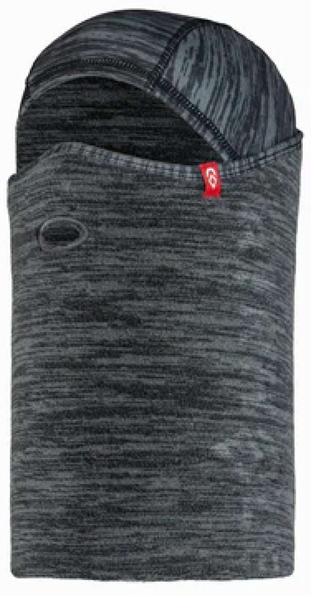 Airhole Balaclava Combo Microfleece Drytech 2024 - Black balaclava with a black and grey marbled pattern on the top half, featuring a red logo tag.